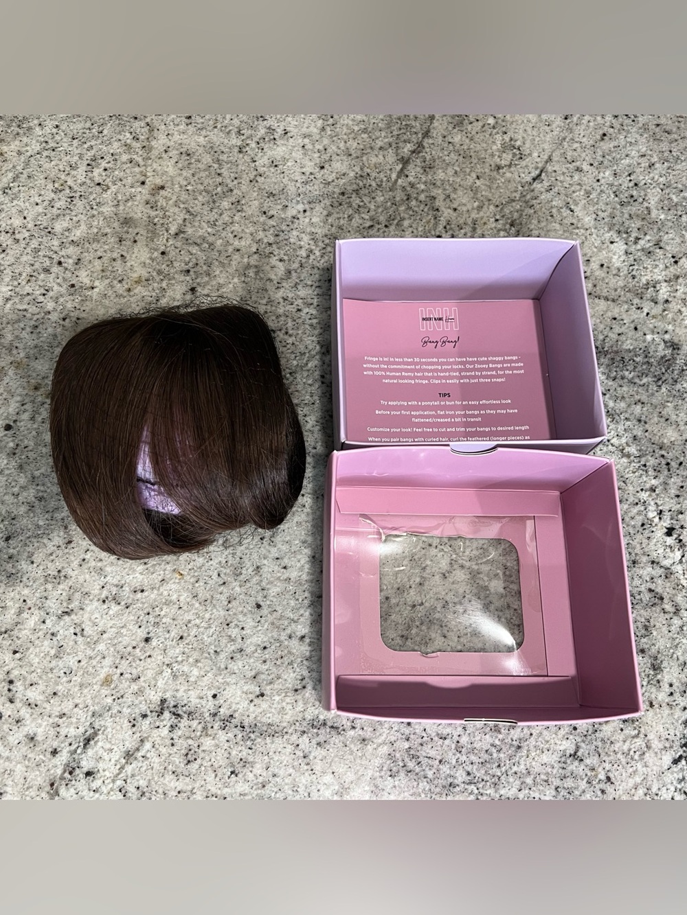 NIB INH Zooey Clip In Bangs- Dark Brown
